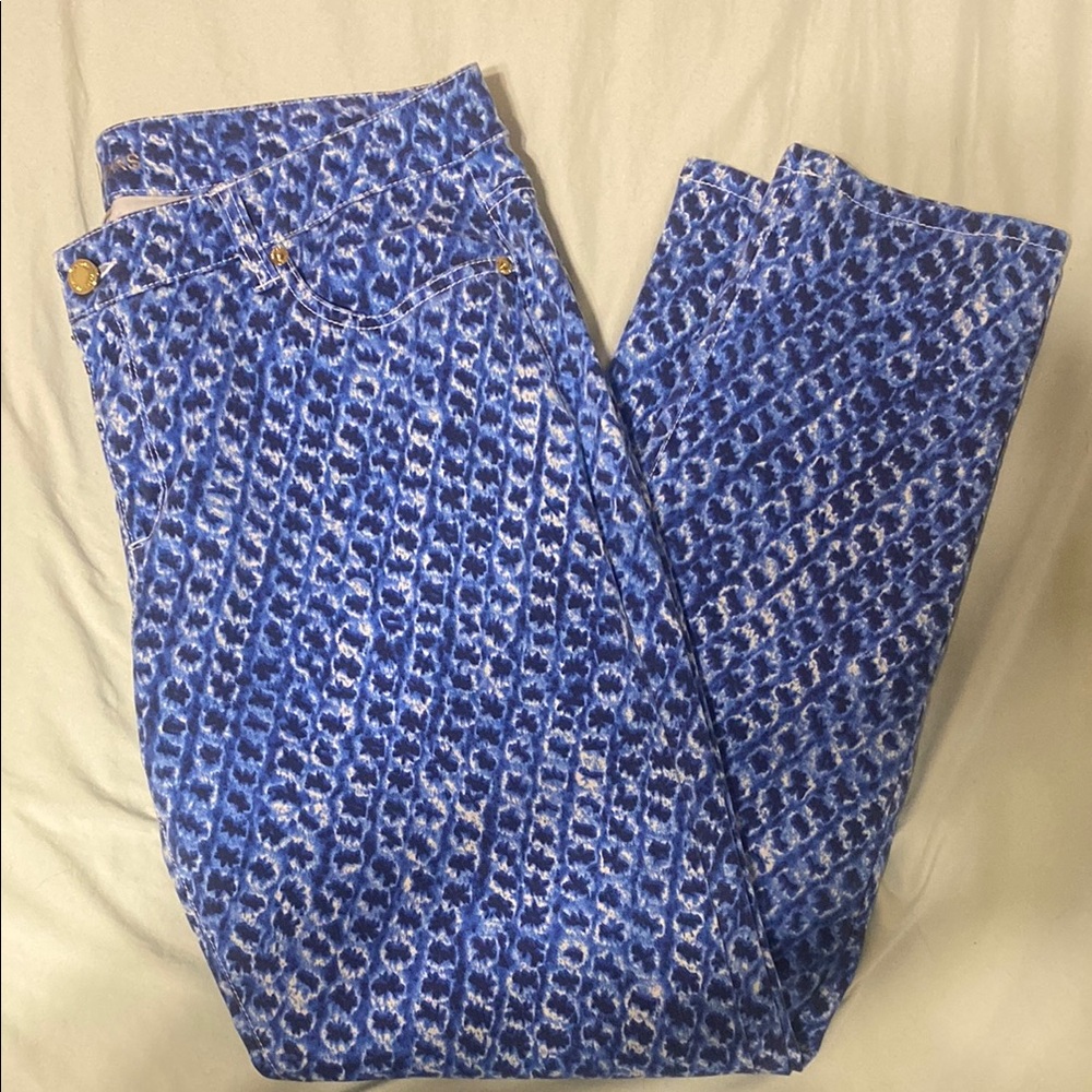 Michael Kors Blue Straight Leg Jeans with Geometric Pattern